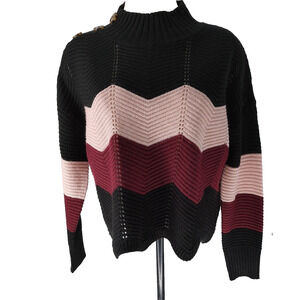 Full Circle Trends Woman's Cropped Color Block Size XL Pullover Sweater Buttons